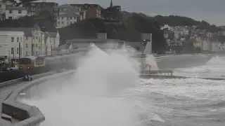 New sea defences at Dawlish withstand storm Ciaran. Trains running.