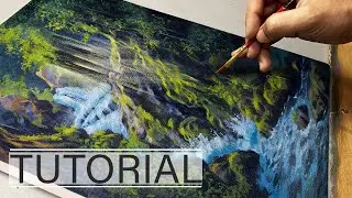 Easy Acrylic Painting Tutorial | Deep Forest and Waterfall Landscape Painting