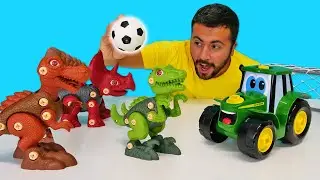 Çocuklar için oyun videoları - Pepee ve John Deere vs dinozorlar - futbol oynuyor!