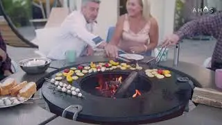 AHOS Inspiration круглый мангал со столом. bbq fire pit with table AHOS