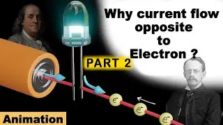 Why electrons flow opposite to conventional current flow. “In-depth Animation”