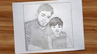 Father's Day Drawing 2023 (with Son) | How to Draw Father's Day with Pencil Sketch | Very Easy