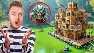 POND MONSTER TRAPPED PAPA JAKE! FLOATING BOX FORT PRISON ESCAPE! Box Fort (Cardboard Crafts)