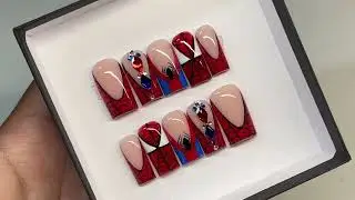 Spider-Man Nail Art 🕷️| Acrylic Press On Nails Tutorial