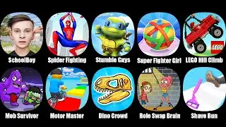 SchoolBoy Runaway,Spider Fighting,LEGO Hill Climb Racing,Stumble Guys,Flexy Runner,Dino Crowd