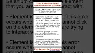 SELENIUM : What are some common Selenium errors? SDET Automation Testing Interview Question & Answer