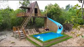 [ Full Video ] 100 Days Build Tree Villa House with Waterslide To Swimming Pool