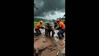 🐘 Emotional Rescue! Baby Elephant Saved from Deep Mud After Heavy Rainstorm 🌧️❤️ #animalrescue