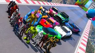 Relay race challenge SpiderMan Hulk GTA V mods Superhero Cars Deadpool Sssassins Transformers Groot