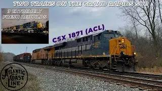 Two Trains on the Grand Rapids Subdivision, Ft: CSX 1871 (ACL) And 3 Extremely Fresh Rebuilds