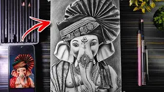 Lord Ganesha Pencil Shading Final Part, Ganesh Chaturthi Drawing, Ganapati Bappa Drawing With Pagdi
