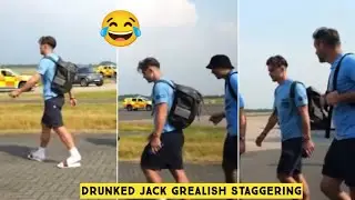 😂 DRUNKED Jack Grealish Staggering after arrive back in Manchester with the Champions League Trophy