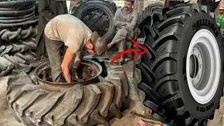 How to Retreading an old Big Tire - Amazing Process Of Retreading Old Tractor Tire