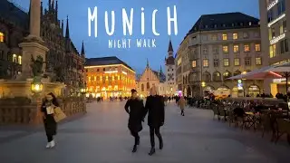 Munich Night Walk in Old Town Marienplatz 4K