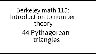 Introduction to number theory lecture 44 Pythagorean triangles