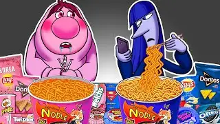 Inside Out 2 - Ennui and Embarrassment Convenience Store Blue Pink Food Mukbang Animation | ASMR