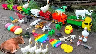 mantap..Mobil Truk Oleng Angkut Dinosaurus Trex Bebek Angsa 3 Induk Buaya Sapi Gajah Gorila Kadal