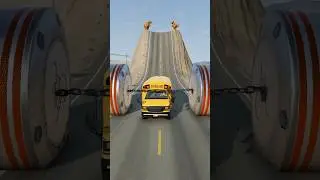 Car & School Bus 2 Hydraulic Bollard Chain Crush - BeamNG.Drive 
