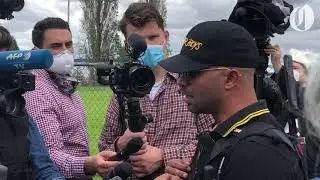 Proud Boys international chair Enrique Tarrio speaks at Portland Proud Boys rally at Delta Park