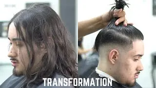 Satisfying Drop Fade Man Bun Haircut Transformation Barber Tutorial