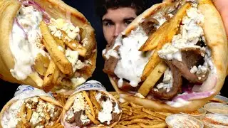ASMR MUKBANG GIANT GREEK GYROS & FRIES | WITH EXTRA SAUCE | Magic Mikey