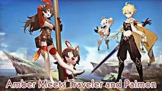 Amber introduction Cutscene Genshin Impact 4K | Traveler and Paimon meets amber Genshin Impact