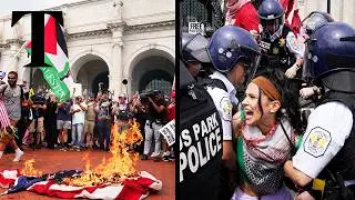 American flag set on fire in Capitol Hill protest