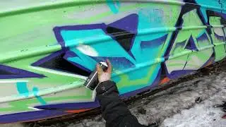Graffiti bombing on train. Abandoned spot. Chrome piece and tagging. Rebel813 4K 2024