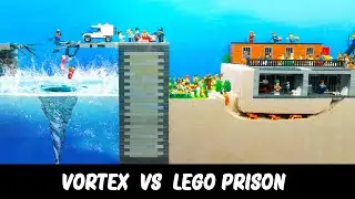 Water Vortex VS Lego City Prison Break - Lego Dam Breach Experiment -Natural Disaster Simulation