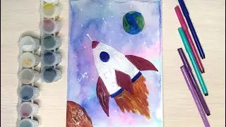 Нетрадиционная техника рисования фломастеры и вода. Ракета в космос.