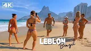 🇧🇷 4K Walking on Leblon Beach in the fall | Beach walk in Rio