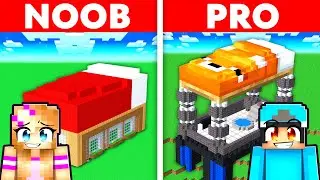 NOOB vs PRO: SECRET BED HOUSE Build Challenge in Minecraft With Crazy Fan Girl!!