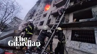 Residential block in Ukrainian capital Kyiv on fire after being hit with artillery