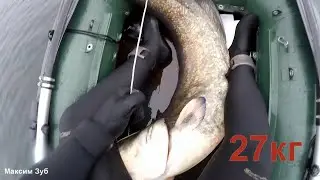 Чуть не "потерял"сома на 27кг.Подводная охота.spearfishing for catfish