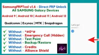 All SAMSUNG Galaxy FRP Android [9/10/11/12] via FREE SamsungFRPTool v1.6 - No Emergency call | *#0*#