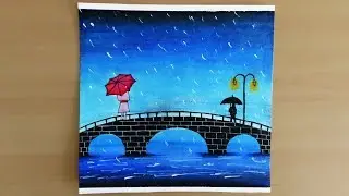 Rainy Day Scenery Drawing with Oil Pastel for Beginners || Rainy Season Drawing