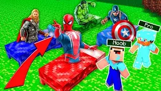 NOOB vs PRO vs HACKER vs GOD : PORTAL BED TO MARVEL SUPERHERO CHALLENGE ! MINECRAFT AMV Animation