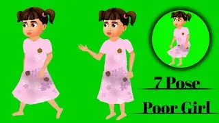 Green screen Poor Girl cartoon character video/Poor Girl Green Screen/Green Screen Girl