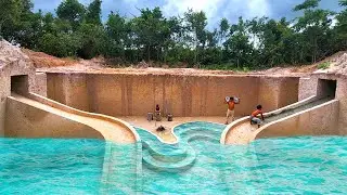 Summer Living 185Days in 1M Dollars Underground House Building Water Slide into Giant Swimming Pool