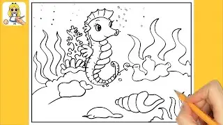 How to Draw a Sea Horse Drawing | Underwater Scenery Drawing | Seahorse Step by Step Tutorial