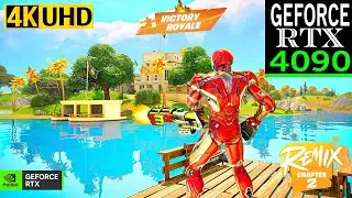 Fortnite Iron Man Skin Gameplay | RTX 4090 4K Max Graphics + RTX ON | Chapter 2 Remix #fortnite