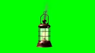 old lantern with fire and smoke - green screen - free use