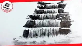 How to Draw a Realistic Waterfall with Pencil | Pencil Drawing Techniques (Subtitled on Screen)