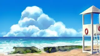 Anime beach digital art timelapse