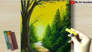 Soft Pastel Drawing - Creative way Blending technique Realistic Forest Landscape (step by step).