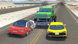 Beamng drive - Squeezing Between 2 cars speeding Crashes