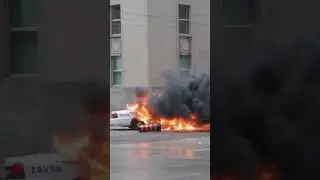 burning police car