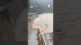 Japan Road Washed Out by Typhoon Shanshan Flooding