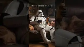 Star wars stormtrooper sitting on the sofa.