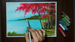 Easy and Beautiful River side Cherry Blossoms Drawing for beginners - Soft Pastel Drawing/Painting.